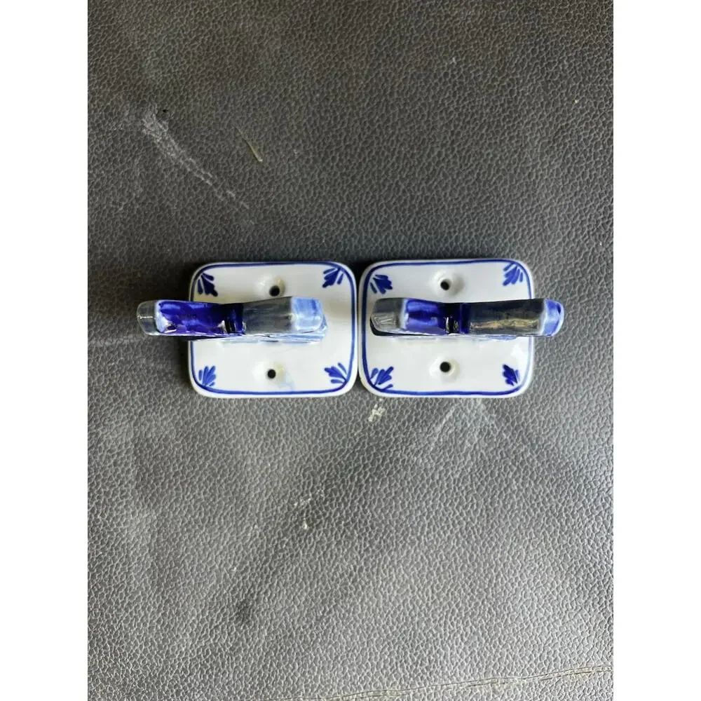 VTG Delft Blue Windmill Ceramic Mounts Pair Towel Hooks Brackets Cottage Core